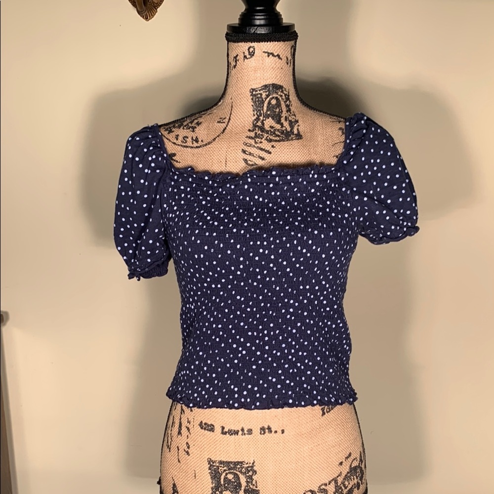 American Eagle Outfitters M Blue Smocked Cap Sleeve Blouse